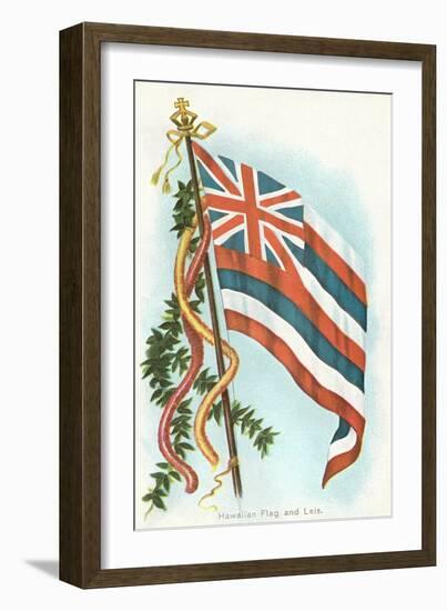 Hawaiian Flag and Leis-null-Framed Art Print