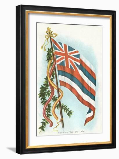 Hawaiian Flag and Leis-null-Framed Art Print