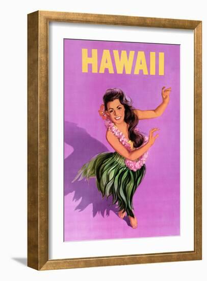 Hawaiian Hula Girl Vintage Travel Poster-Piddix-Framed Art Print