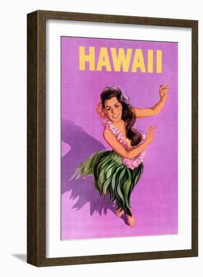 Hawaiian Hula Girl Vintage Travel Poster-Piddix-Framed Art Print