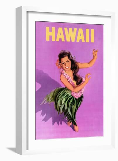 Hawaiian Hula Girl Vintage Travel Poster-Piddix-Framed Art Print