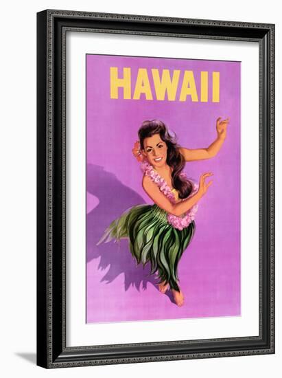 Hawaiian Hula Girl Vintage Travel Poster-Piddix-Framed Art Print