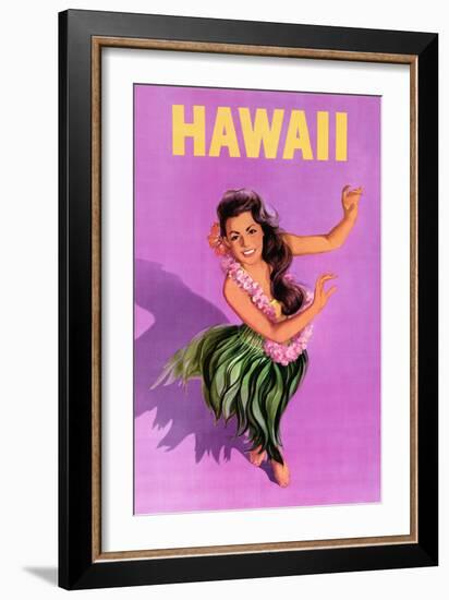 Hawaiian Hula Girl Vintage Travel Poster-Piddix-Framed Premium Giclee Print