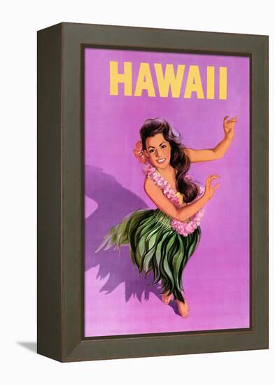 Hawaiian Hula Girl Vintage Travel Poster-Piddix-Framed Stretched Canvas