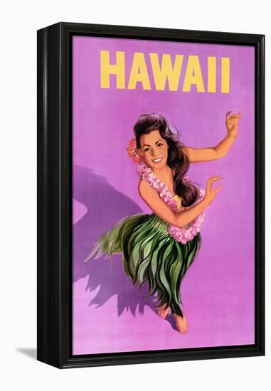 Hawaiian Hula Girl Vintage Travel Poster-Piddix-Framed Stretched Canvas