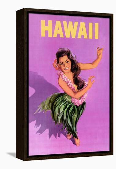 Hawaiian Hula Girl Vintage Travel Poster-Piddix-Framed Stretched Canvas