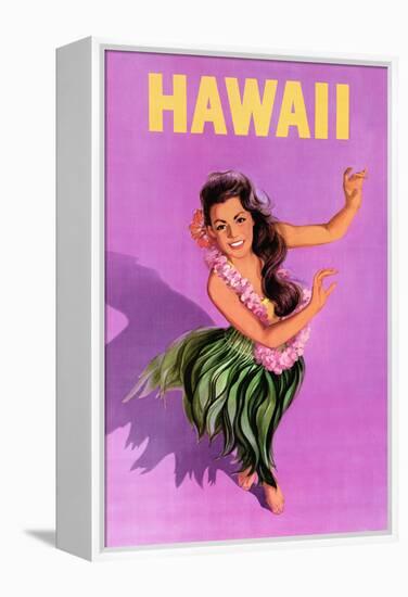 Hawaiian Hula Girl Vintage Travel Poster-Piddix-Framed Stretched Canvas