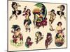 "Hawaiian Ladies" Vintage Sailor Tatooo Flash-Piddix-Mounted Art Print