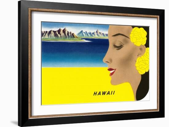 Hawaiian Lady with Islands, Graphics-null-Framed Art Print