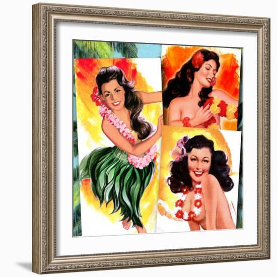 Hawaiian Pin-Ups-Piddix-Framed Art Print