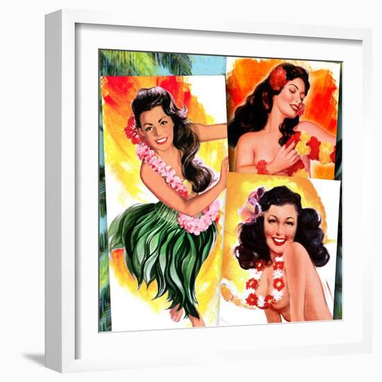 Hawaiian Pin-Ups-Piddix-Framed Art Print