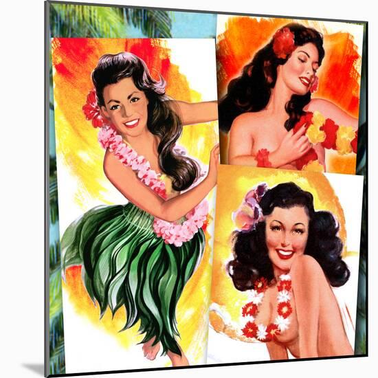 Hawaiian Pin-Ups-Piddix-Mounted Art Print