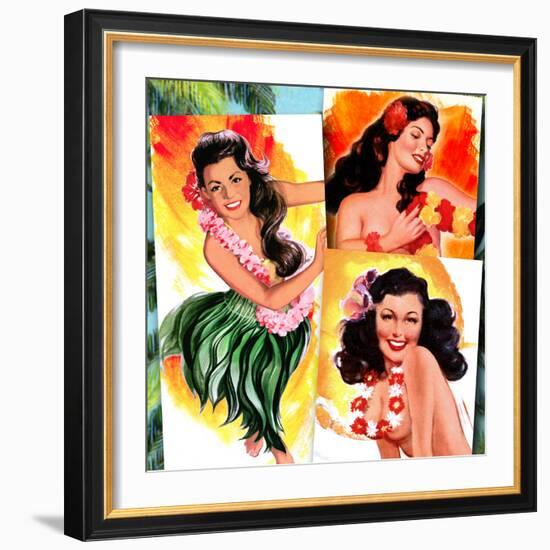 Hawaiian Pin-Ups-Piddix-Framed Art Print