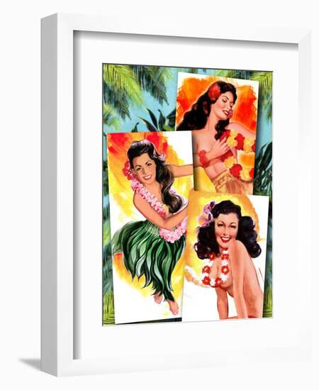 Hawaiian Pin-Ups-Piddix-Framed Art Print