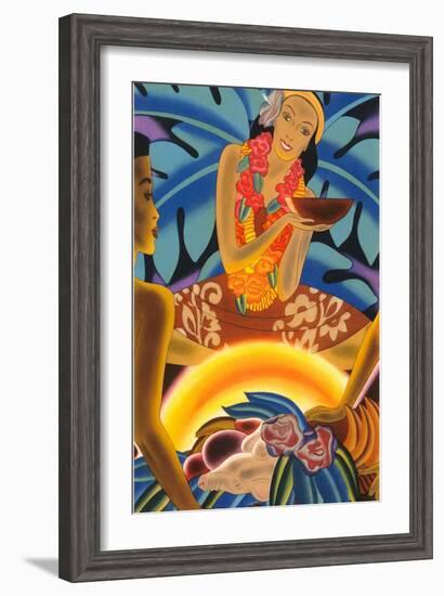 Hawaiian Woman at Luau, Graphics-null-Framed Art Print