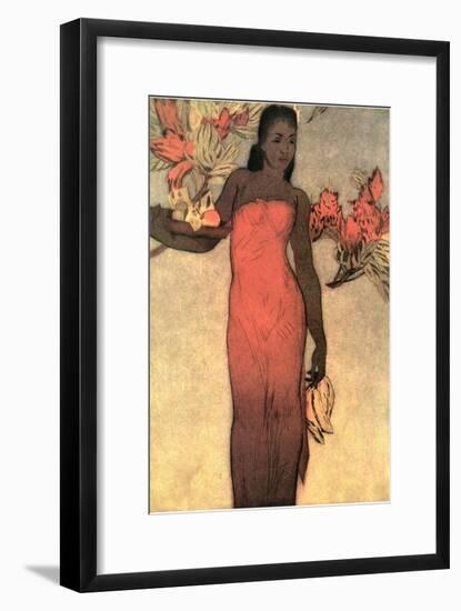 Hawaiian Woman with Fruit and Flowers-null-Framed Art Print