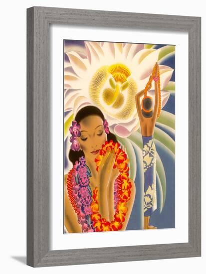 Hawaiian Woman with Passion Flower-null-Framed Art Print