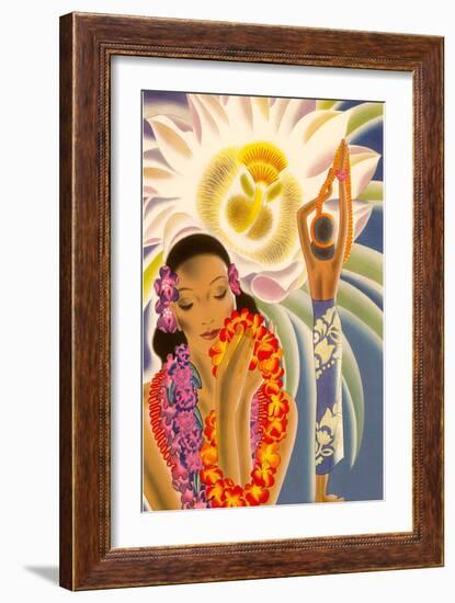 Hawaiian Woman with Passion Flower-null-Framed Art Print