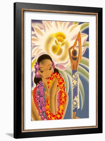 Hawaiian Woman with Passion Flower-null-Framed Art Print