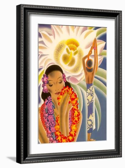 Hawaiian Woman with Passion Flower-null-Framed Art Print