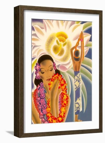 Hawaiian Woman with Passion Flower-null-Framed Premium Giclee Print