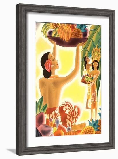 Hawaiian Women with Fruit, Graphics-null-Framed Art Print