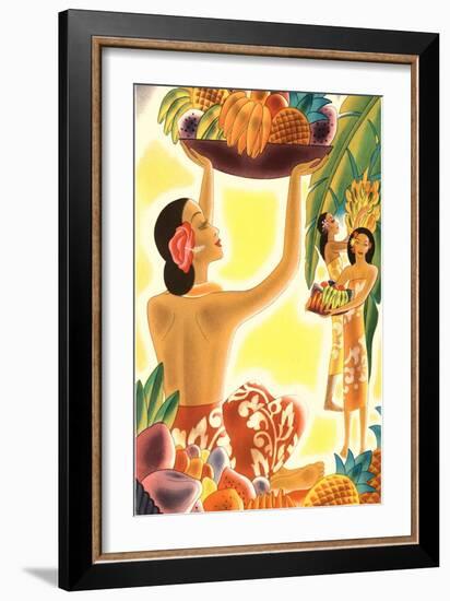 Hawaiian Women with Fruit, Graphics-null-Framed Art Print