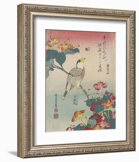 Hawfinch and Marvel-of-Peru-Katsushika Hokusai-Framed Art Print