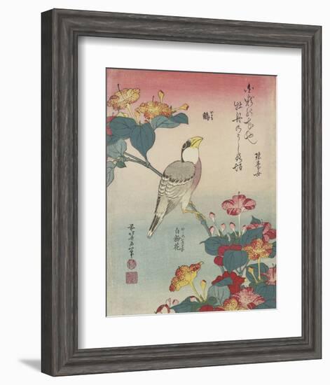 Hawfinch and Marvel-of-Peru-Katsushika Hokusai-Framed Art Print