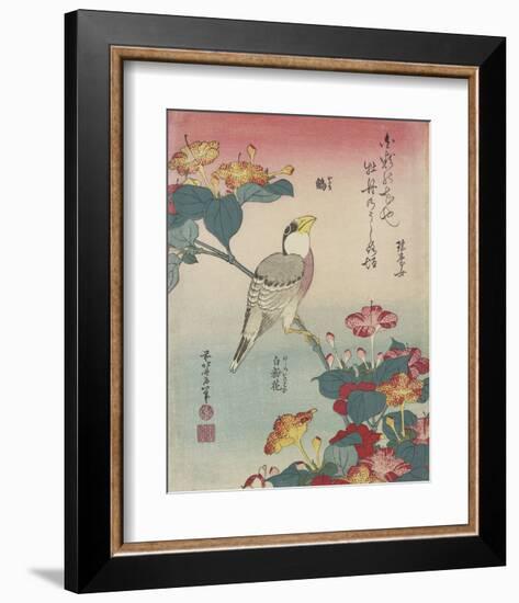 Hawfinch and Marvel-of-Peru-Katsushika Hokusai-Framed Art Print