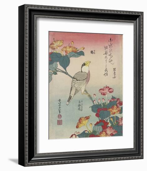 Hawfinch and Marvel-of-Peru-Katsushika Hokusai-Framed Art Print