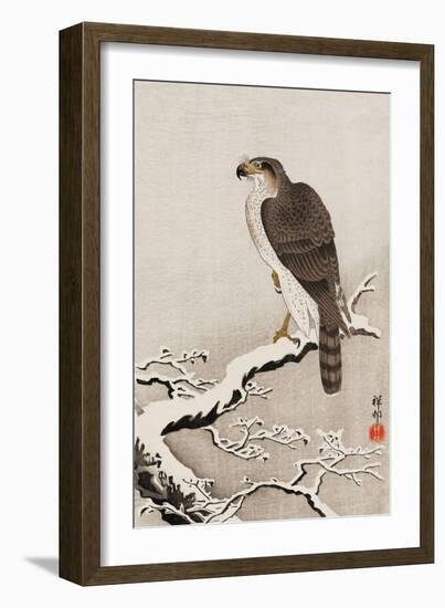 Hawk on Snow-Covered Branch-Koson Ohara-Framed Giclee Print