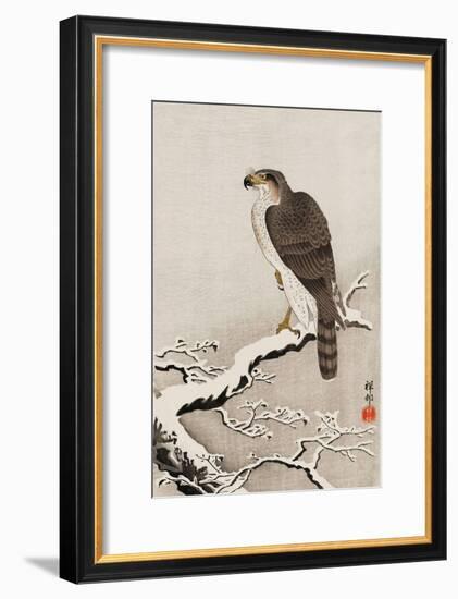 Hawk on Snow-Covered Branch-Koson Ohara-Framed Giclee Print