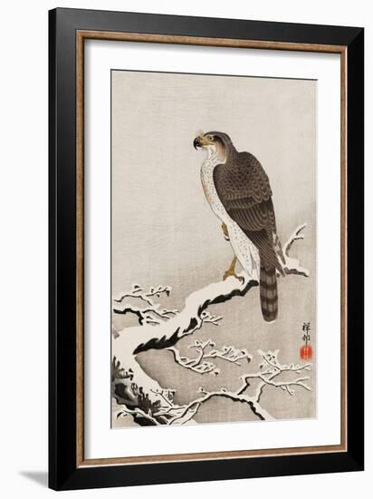 Hawk on Snow-Covered Branch-Koson Ohara-Framed Giclee Print