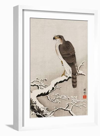 Hawk on Snow-Covered Branch-Koson Ohara-Framed Giclee Print