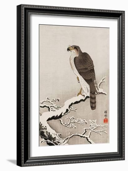 Hawk on Snow-Covered Branch-Koson Ohara-Framed Giclee Print