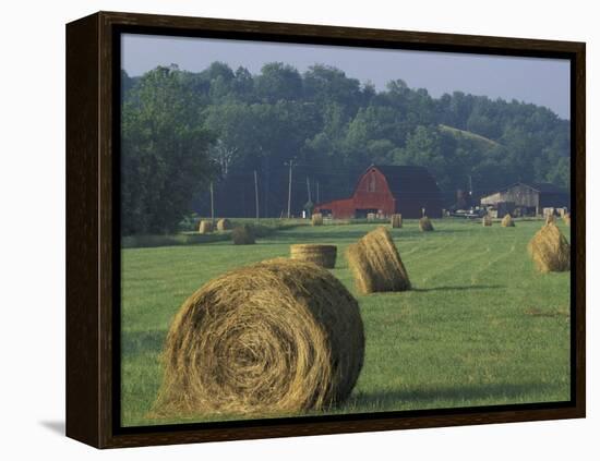 Hay Bales and Red Barn, Greenup, Kentucky, USA-Adam Jones-Framed Premier Image Canvas