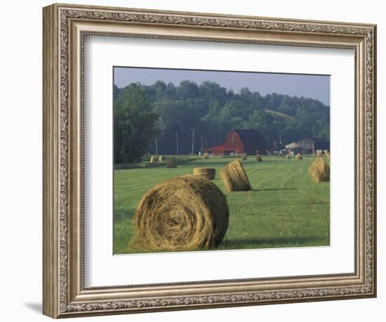 Hay Bales and Red Barn, Greenup, Kentucky, USA-Adam Jones-Framed Photographic Print