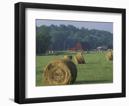 Hay Bales and Red Barn, Greenup, Kentucky, USA-Adam Jones-Framed Photographic Print