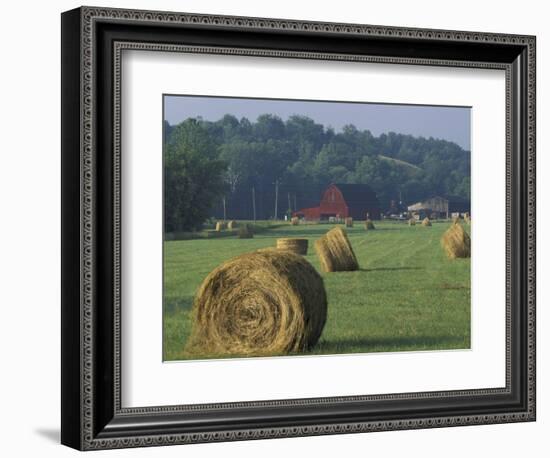 Hay Bales and Red Barn, Greenup, Kentucky, USA-Adam Jones-Framed Photographic Print