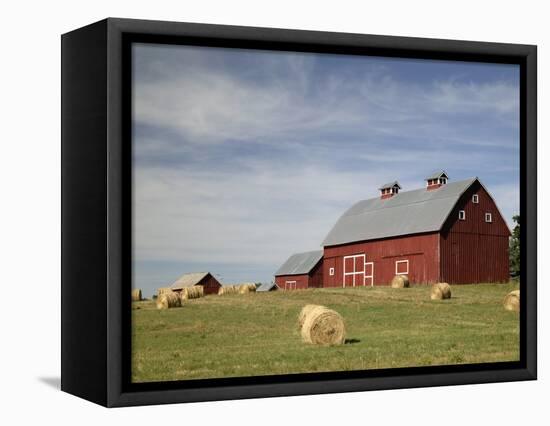 Hay Bales and Red Barn-Terry Eggers-Framed Premier Image Canvas