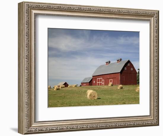 Hay Bales and Red Barn-Terry Eggers-Framed Photographic Print