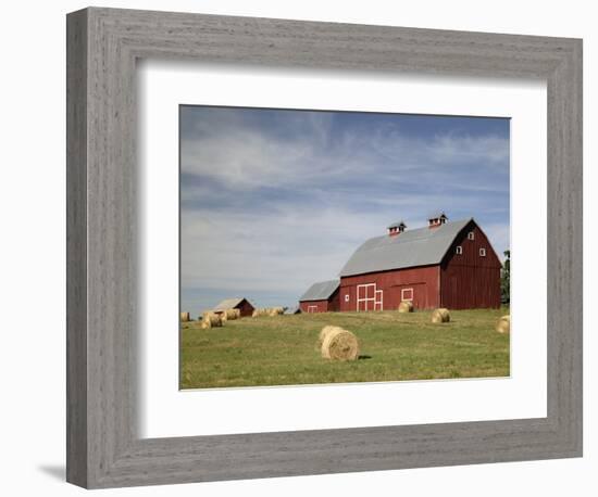 Hay Bales and Red Barn-Terry Eggers-Framed Photographic Print