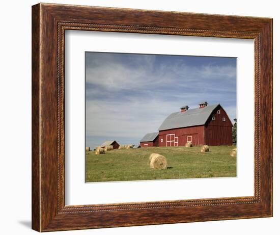 Hay Bales and Red Barn-Terry Eggers-Framed Photographic Print