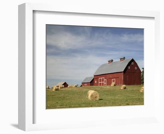 Hay Bales and Red Barn-Terry Eggers-Framed Photographic Print