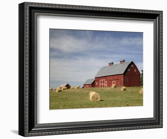 Hay Bales and Red Barn-Terry Eggers-Framed Photographic Print