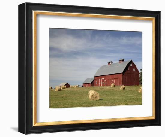 Hay Bales and Red Barn-Terry Eggers-Framed Photographic Print