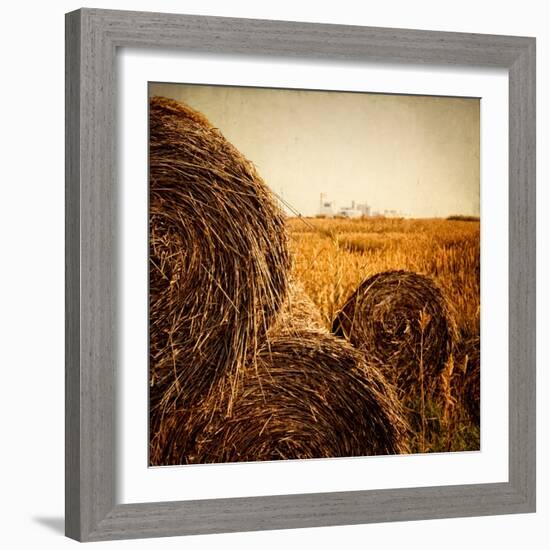 Hay Bales in the Countryside with Industry in the Background-Luis Beltran-Framed Photographic Print