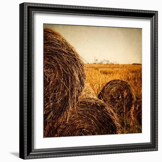 Hay Bales in the Countryside with Industry in the Background-Luis Beltran-Framed Photographic Print