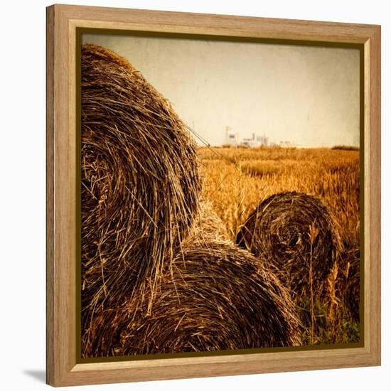 Hay Bales in the Countryside with Industry in the Background-Luis Beltran-Framed Premier Image Canvas